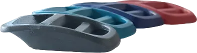 Plastic luggage strap buckles in grey, teal, navy and red
