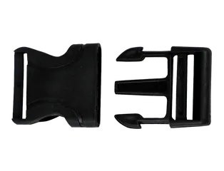 Durable plastic side release buckle for luggage bags and backpacks manufactured by SH Accessories India.